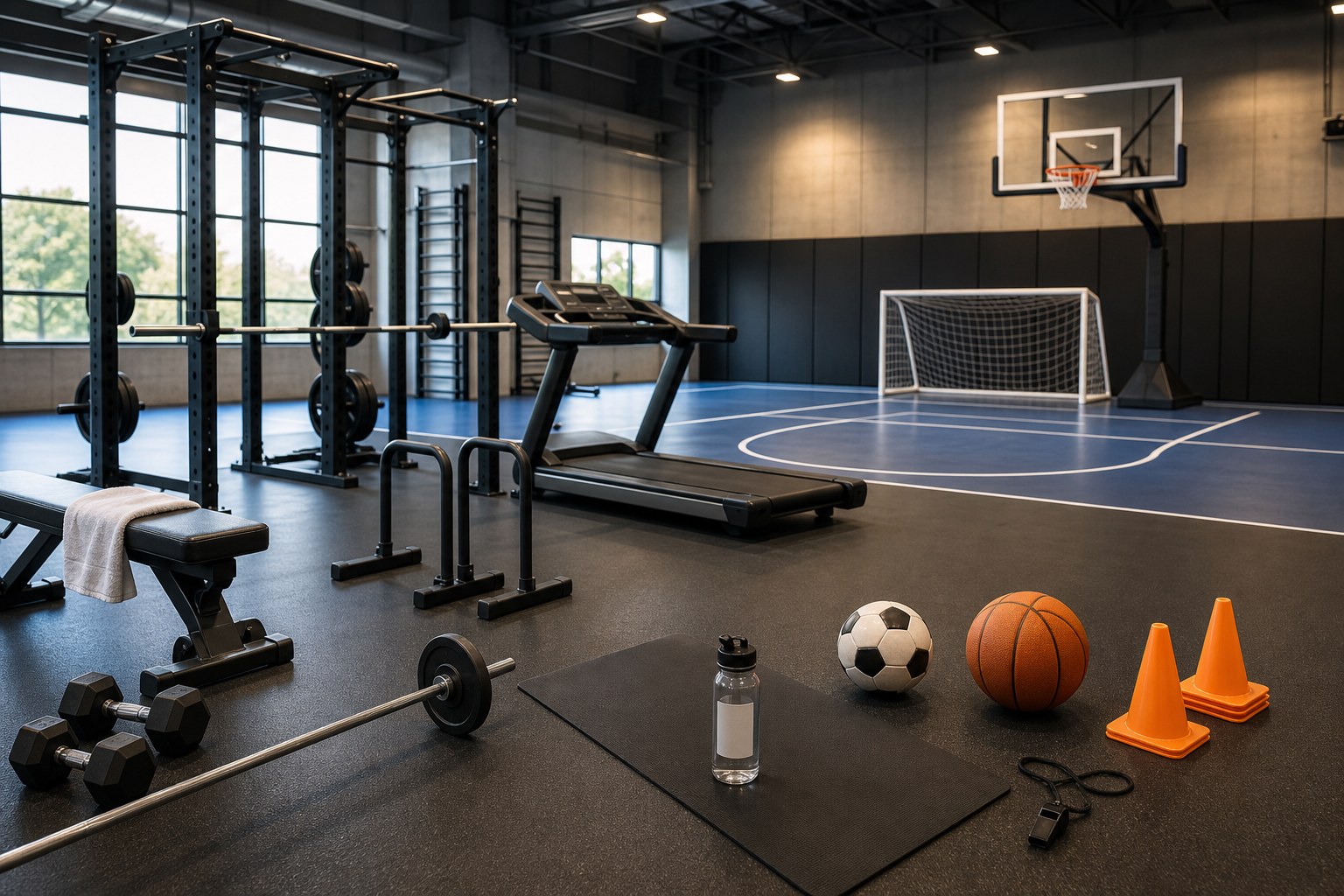 El gimnasio y la cancha / חדר כושר ומגרש